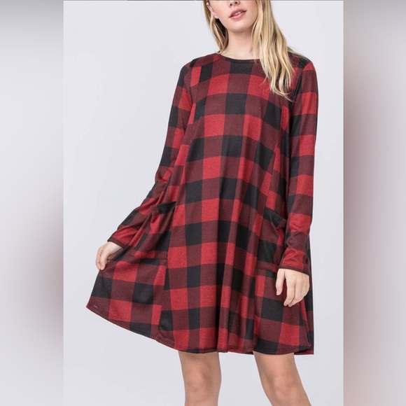 Eggs by èloges Causal Red Buffalo Check A-Line Dress - size Large - Picture 3 of 12